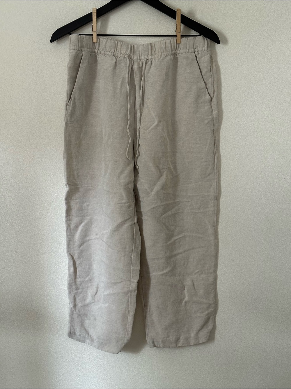 H&M Women’s Linen-Blend Beige / Off-White Drawstring Pants - Picture 1 of 6